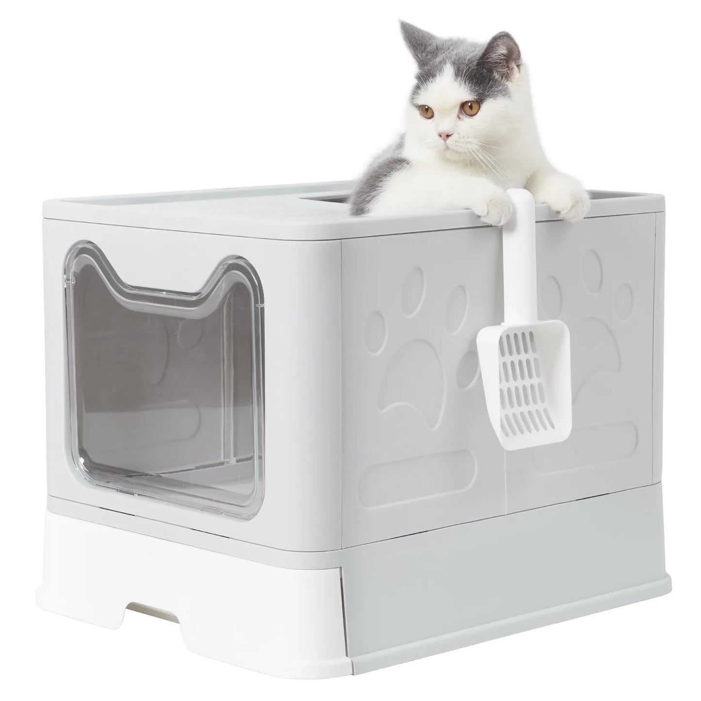 Front Entry Top Exit Cat Litter Box with Lid Foldable Large Kitty Litter Boxes Cats Toilet Including Plastic Scoop