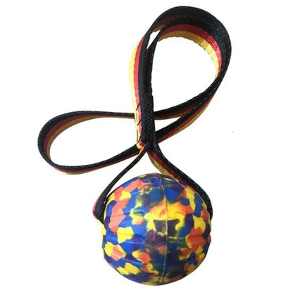 Dog toy ball with rope.